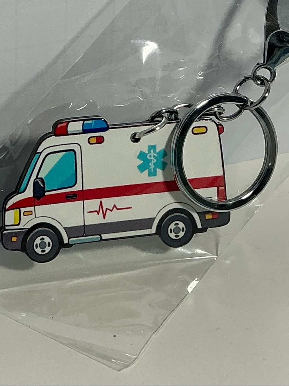 Ambulance Keychain - White with Red & Blue Medical Design